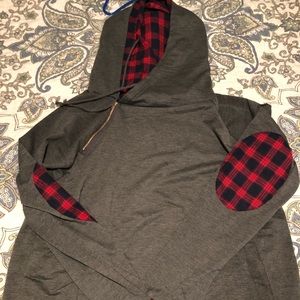 New! Grey and buffalo plaid hoodie sweatshirt XL